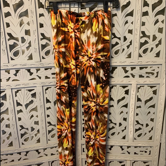 Pants - BROWN ORANGE & YELLOW CRAZY LEGGINGS